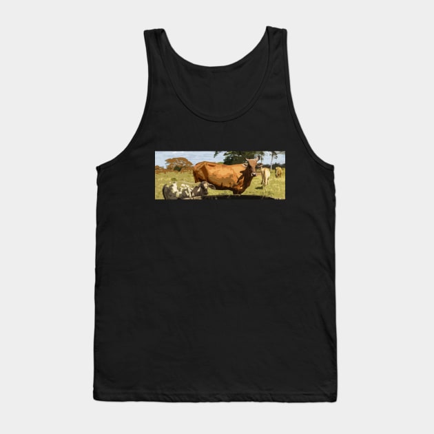 cow in the field Tank Top by rickylabellevie